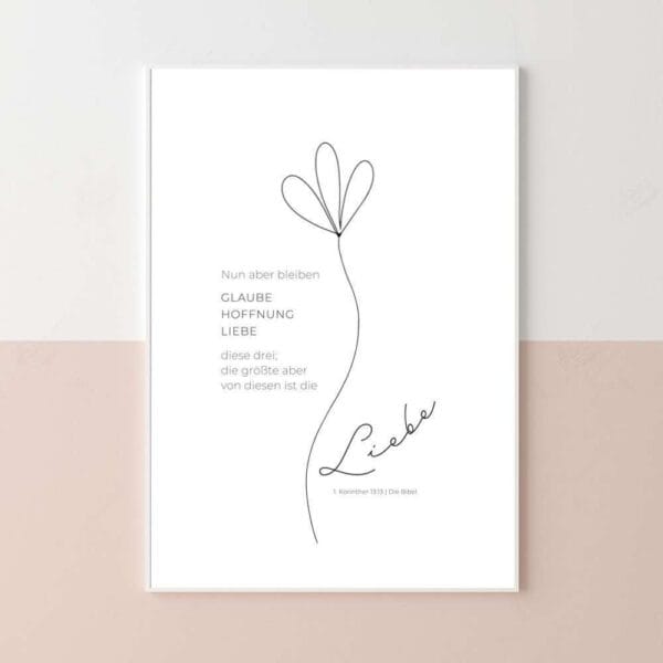 KunstPrint mit Liebe-Zitat und minimalistischer Kirschblüte, christliche Deko, Bibelzitat, christliche Geschenke.
