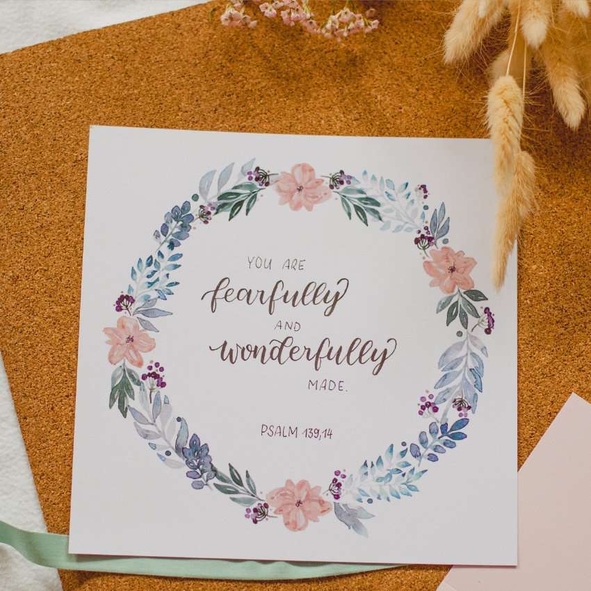 Personalisierter Blumenkranz 1 Zitate für Christen, Bibelverse, christliche Motivationskarten, Glaube, Vertrauen, Psalm 139,14.