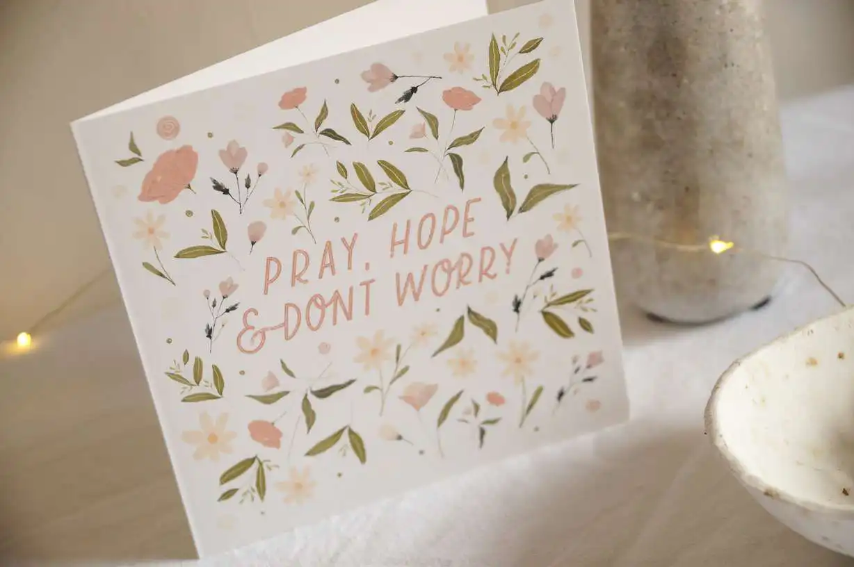 3x Grußkarte Quadratisch "Pray, hope & don't worry 2 Nicht erkannt, da kein Bild sichtbar.