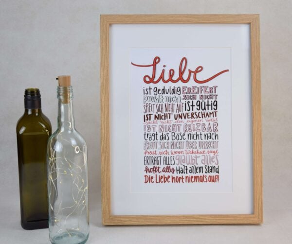 Gebets- und Liebe-Zitat in Holzrahmen, christliche Dekoration, Inspiration, christliches Wandbild.