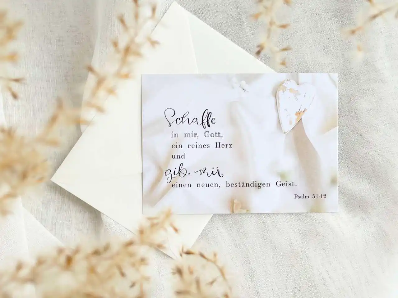 Segensspruch Karte mit christlicher Botschaft, Bibelvers, Herzmotiv, christliche Grußkarte.