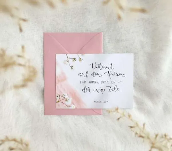 Segenskarte mit christlicher Botschaft und Blumen, christliche Grußkarte für Glauben.