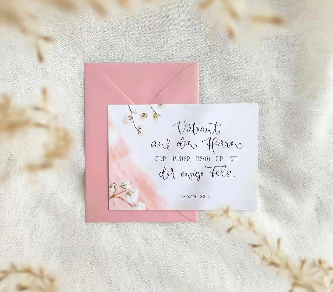 Segenskarte mit christlicher Botschaft und Blumen, christliche Grußkarte für Glauben.