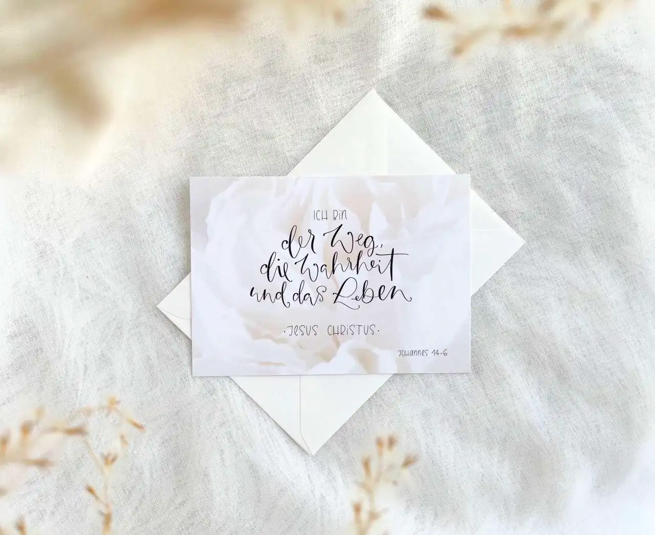 Inspirierende christliche Grußkarte mit Bibelvers, ökumenisch, für Glaube und Lebensmut.