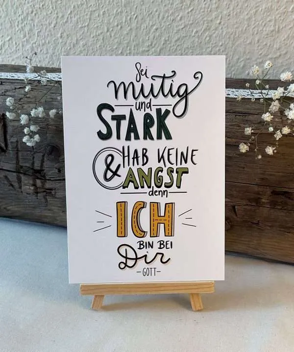 Sei mutig und stark, christliche Grußkarte mit ermutigender Botschaft, christlicher Designdruck.