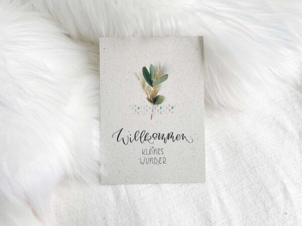 Blumenkarte mit Willkommensgruß für christliche Anlässe, Geschenkidee, christliche Botschaft.