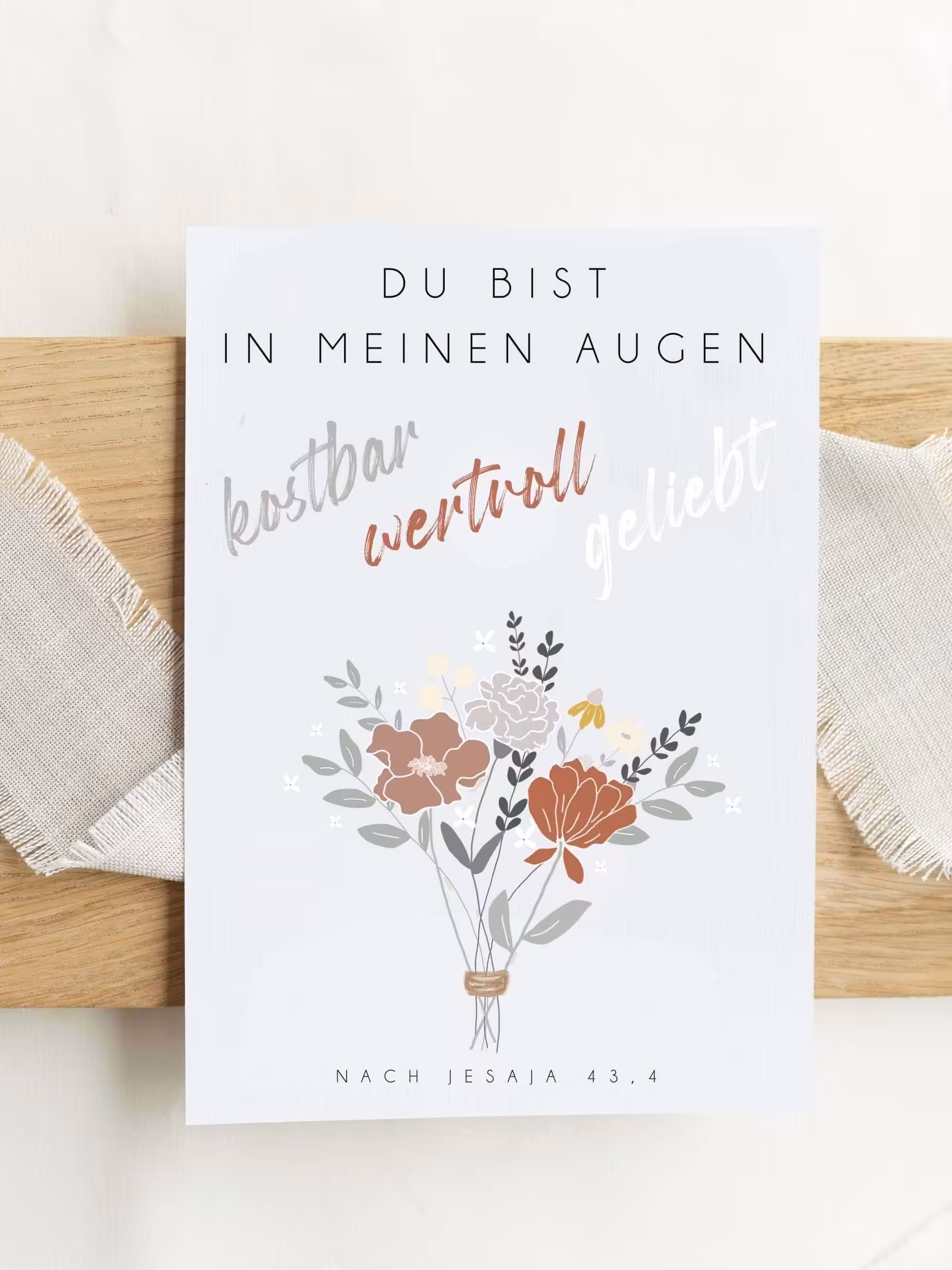 Gottesbotschaft mit Blumenmotiv, christliche Grußkarte, christliche Botschaft, religiöse Karte.