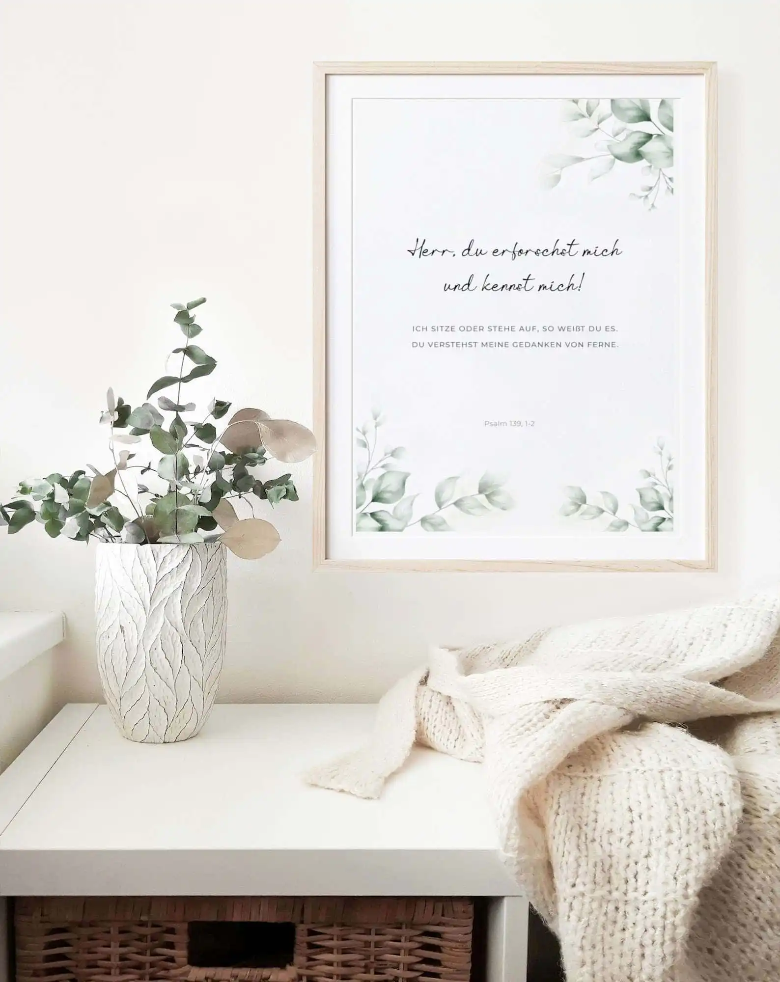 Naturchristliche Wanddekoration mit Bibelvers, geistliche Raumgestaltung, christliche Wohnaccessoires, geistliche Wandbilder.