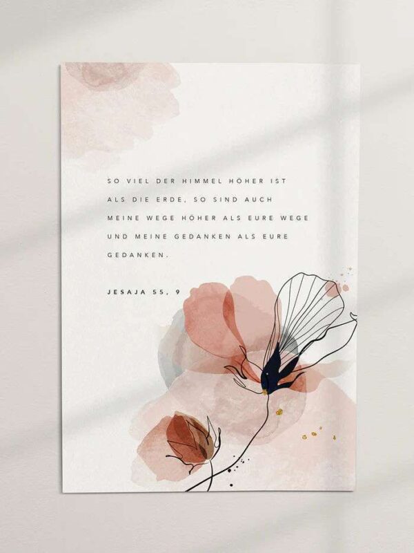 Farbdruck mit Bibelvers Jesaja 55,9 - christliche Dekoration, moderne christliche Wandkunst.