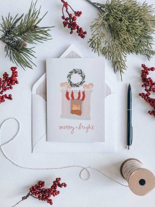 Weihnachtliche Grußkarte mit christlichem Motiv und Weihnachtsdekoration, Geschenk, Bibel, Christuskirche.