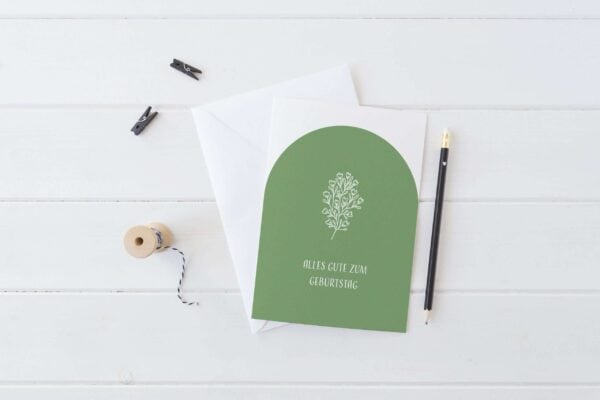 Segenskarte mit grüner Illustration für christliche Geburtstagsgrüße.