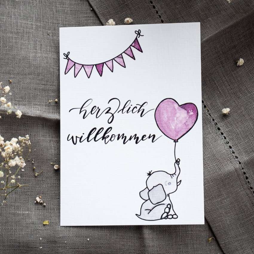 Eltern, Baby-Kartenset 3 Herzlicher Willkommensgruß mit Elefant und Ballon, christliche Grußkarte, Babybegrüßung, bibelvers.
