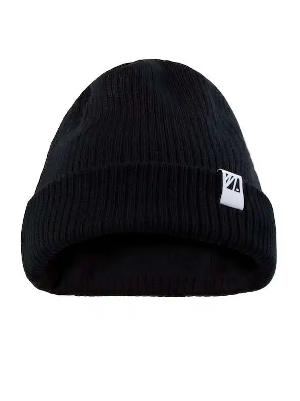 Schwarz Mütze mit Logo, Basic Beanie, winterliche Kopfbedeckung, Sport Mütze, Freizeit Accessoire.