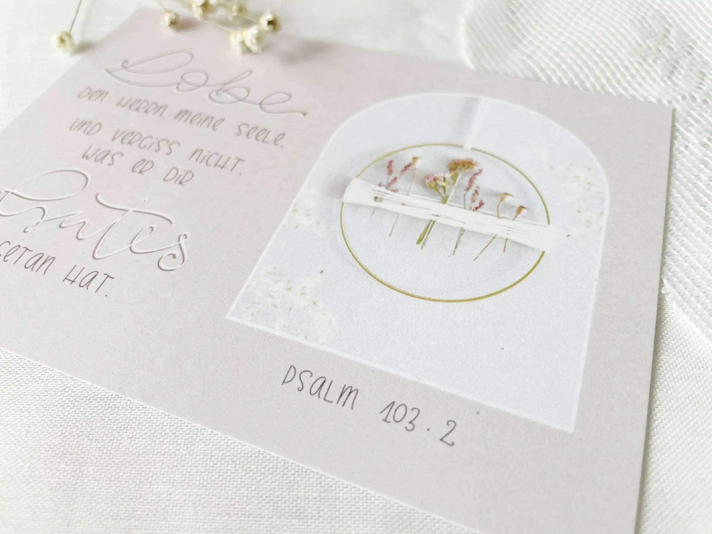 3x Lobe den Herrn meine Seele | Postkarte 3 Zarter Grußkarte mit Bibelvers Psalm 103.2, christliche Grußkarte, religiöse Karte, christliches Design.