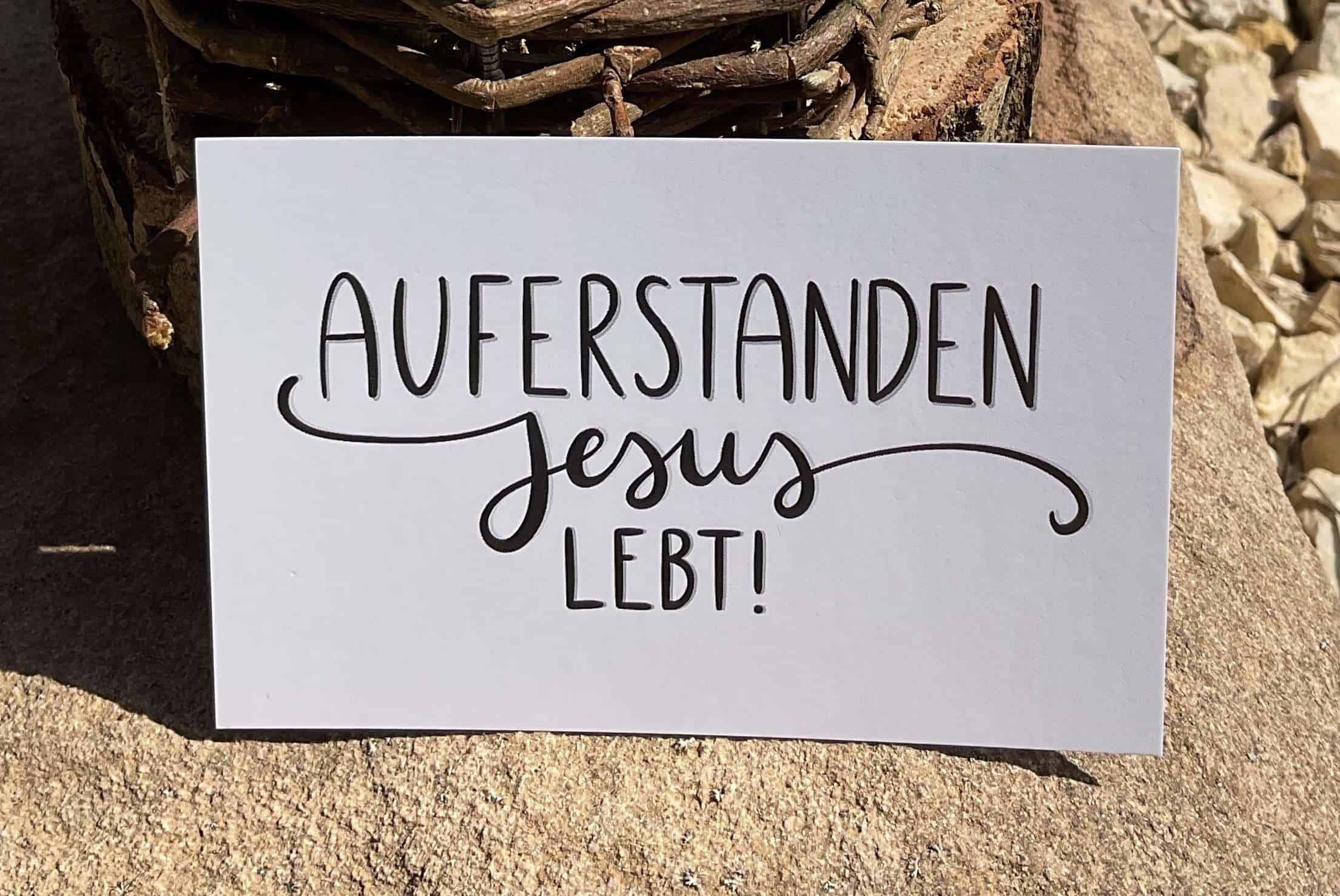 Minikärtchen „Auferstanden Jesus lebt“ 1 Auferstehung Jesus Schild, christliches Symbol, Glaube, Ostern.