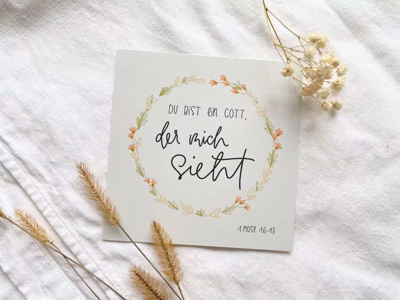 Himmlische Grußkarte mit Bibelvers, christliche Botschaft, liebevolle Geschenkidee.