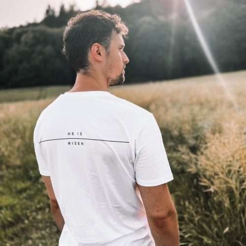 christliches Produkt T-Shirt HE IS RISEN | UNISEX | weiß