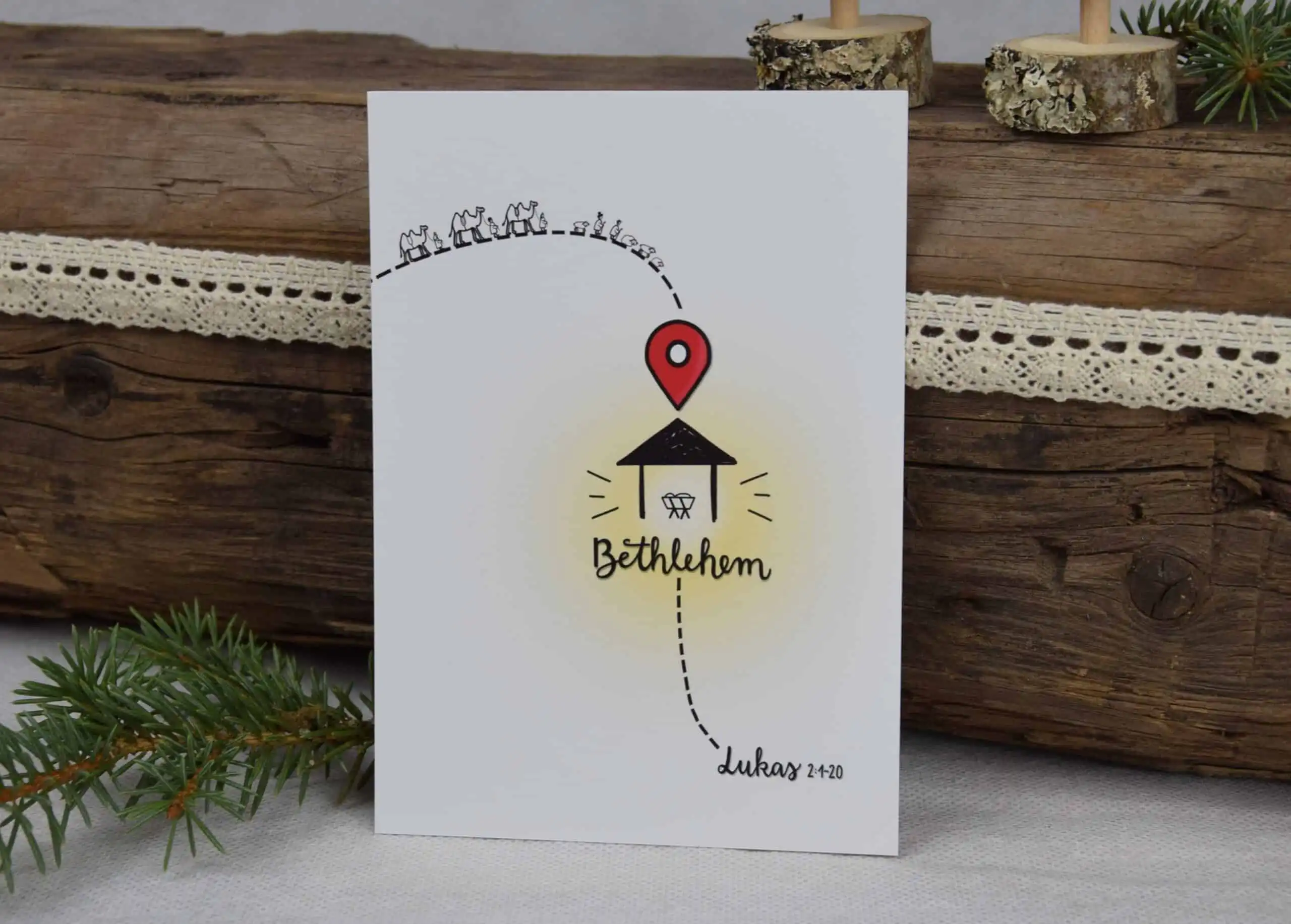 Weihnachtskarte Bethlehem Maps 2 Glaubenskarte mit Bethlehem Szene, christliche Botschaft, Weihnachtskarten für Christen.