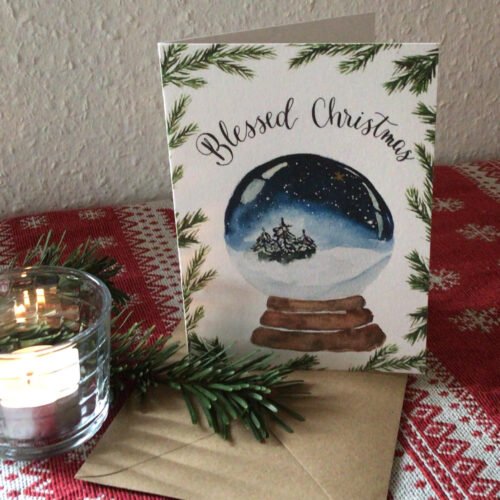 christliches Produkt Faltkarte "Blessed Christmas" DIN A6 (zusammengefaltet) mit Umschlag aus Kraftpapier