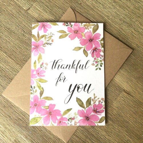 christliches Produkt Faltkarte: "thankful for you" in Größe DIN A6 (gefaltet) mit Umschlag aus Kraftpapier