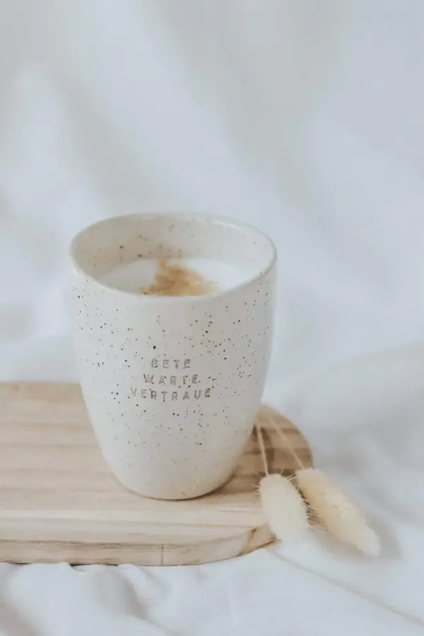 Segelkeramik Becher mit inspirierendem christlichem Spruch, handgefertigt, Geschenkidee.