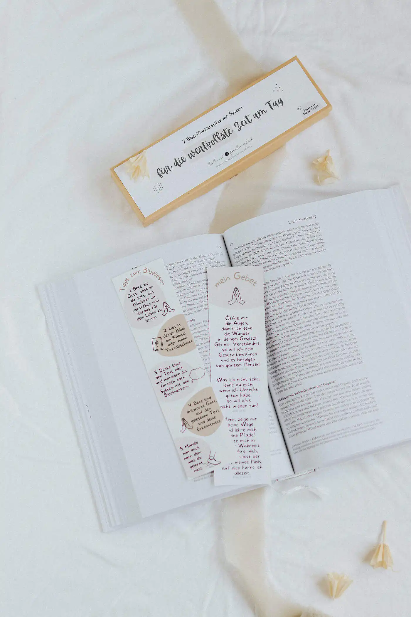 Bibel-Markierstifte mit System • neon 2 Glaubensbibel mit Gebetstagskarte, christliche Servietten, Gebetsanleitung, spirituelles Zubehör.