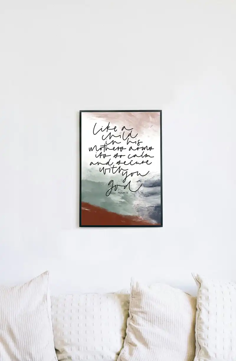 Inspirationsbild mit christlichem Zitat, religiöse Wanddekoration, christliche Kunst, Psalm 131.