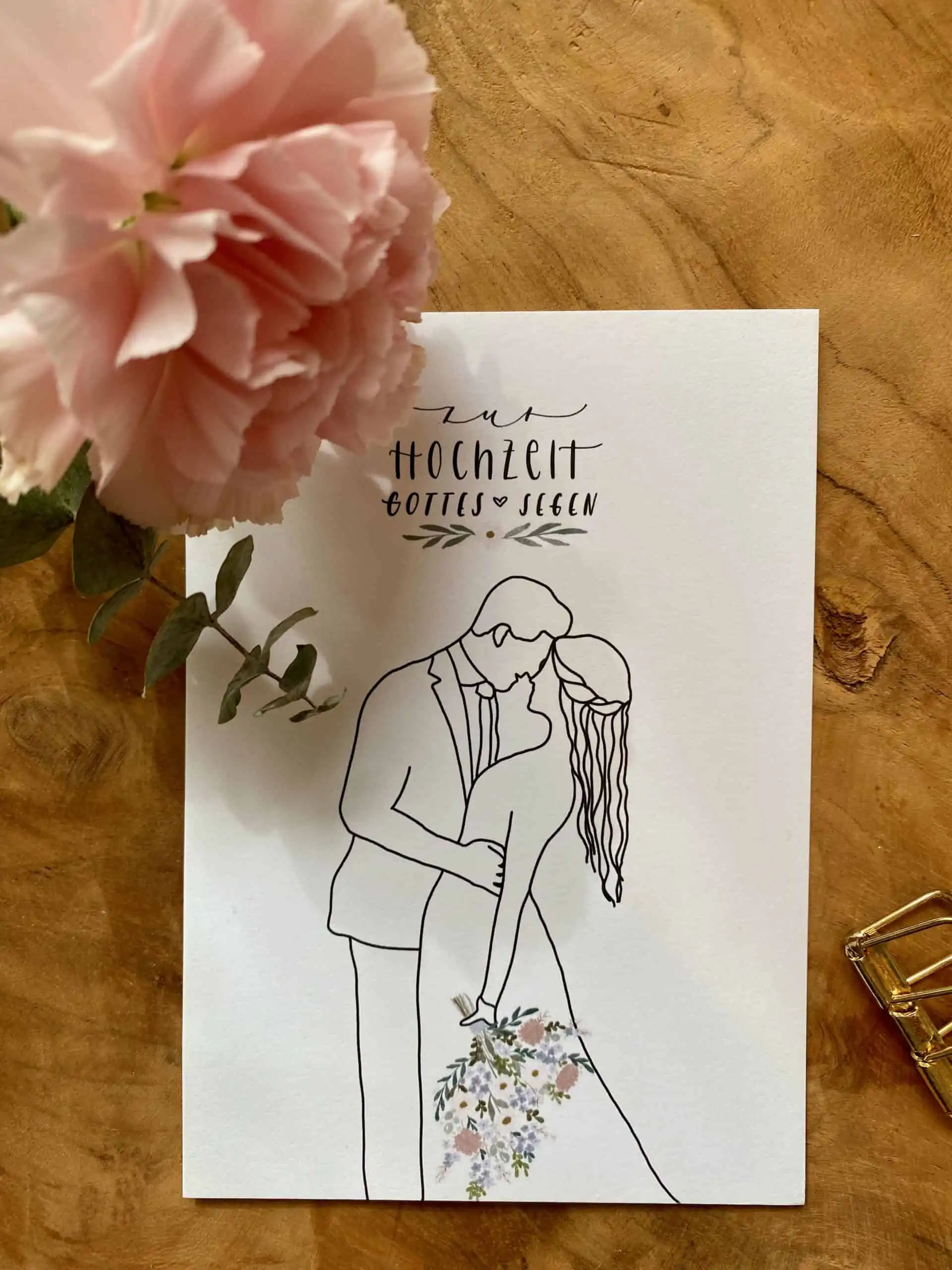 Hochzeitskarte mit religiösem Motiv und Blumen, christliche Karten für kirchliche Hochzeit.