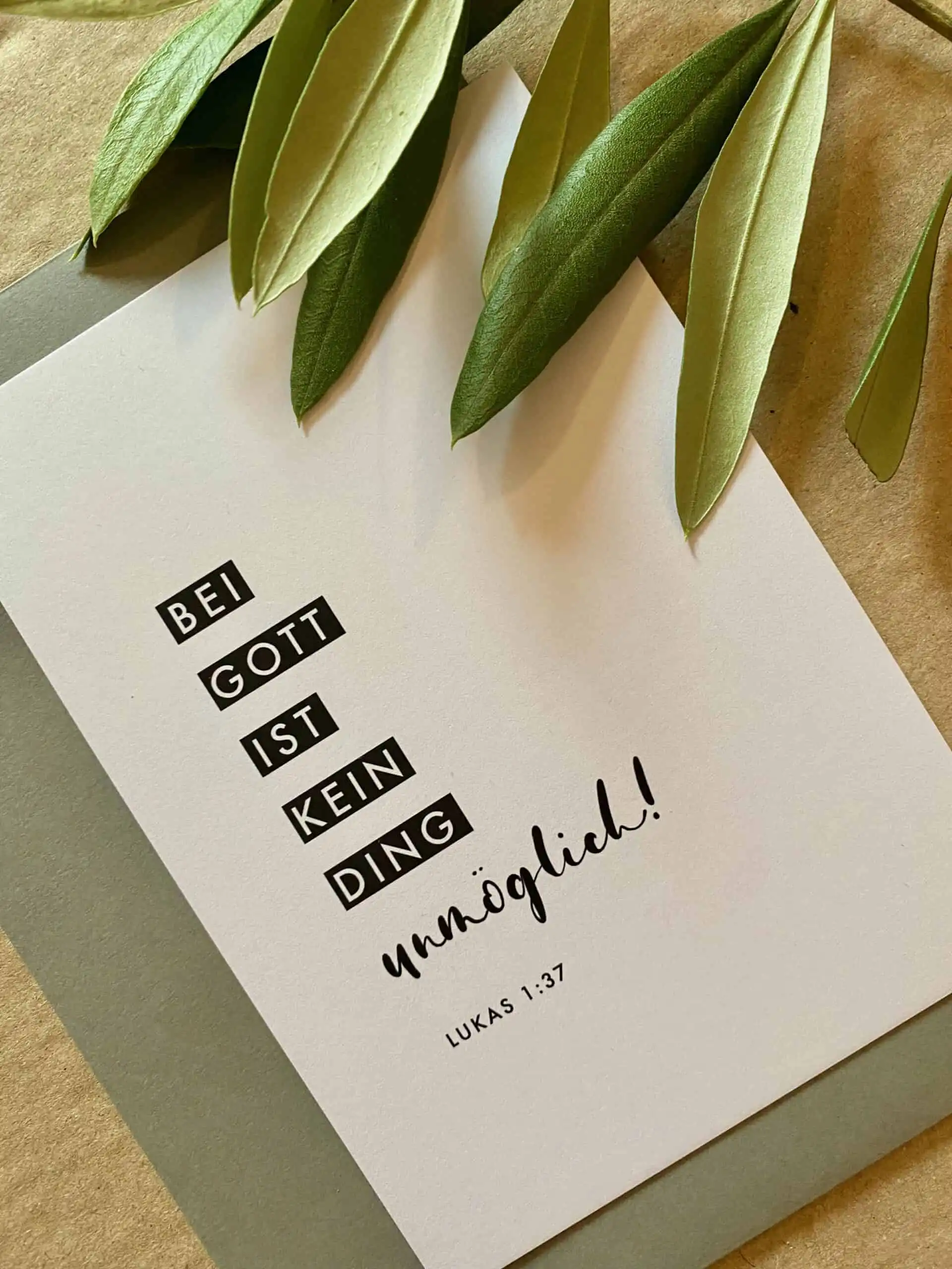 Meisterwerk christliche Grußkarte mit Bibelvers Lukas 1,37, für Glaube und Inspiration.
