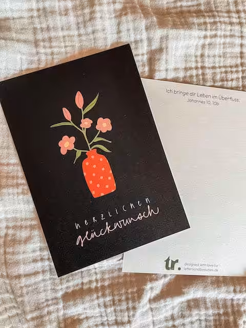 Postkarten alles Gute im 3-er Set 4 Herzliche Grüße und Segenswünsche, christliche Grußkarten mit Blumenmotiv.