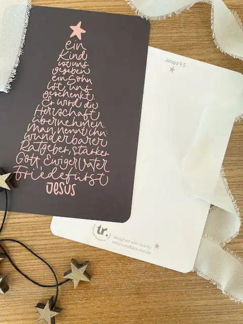 Weihnachtskarte "Friedefürst" 3 Gottesdienstchristliche Grußkarte mit Weihnachtsbaumdesign, christliche Botschaft, Inspiration.