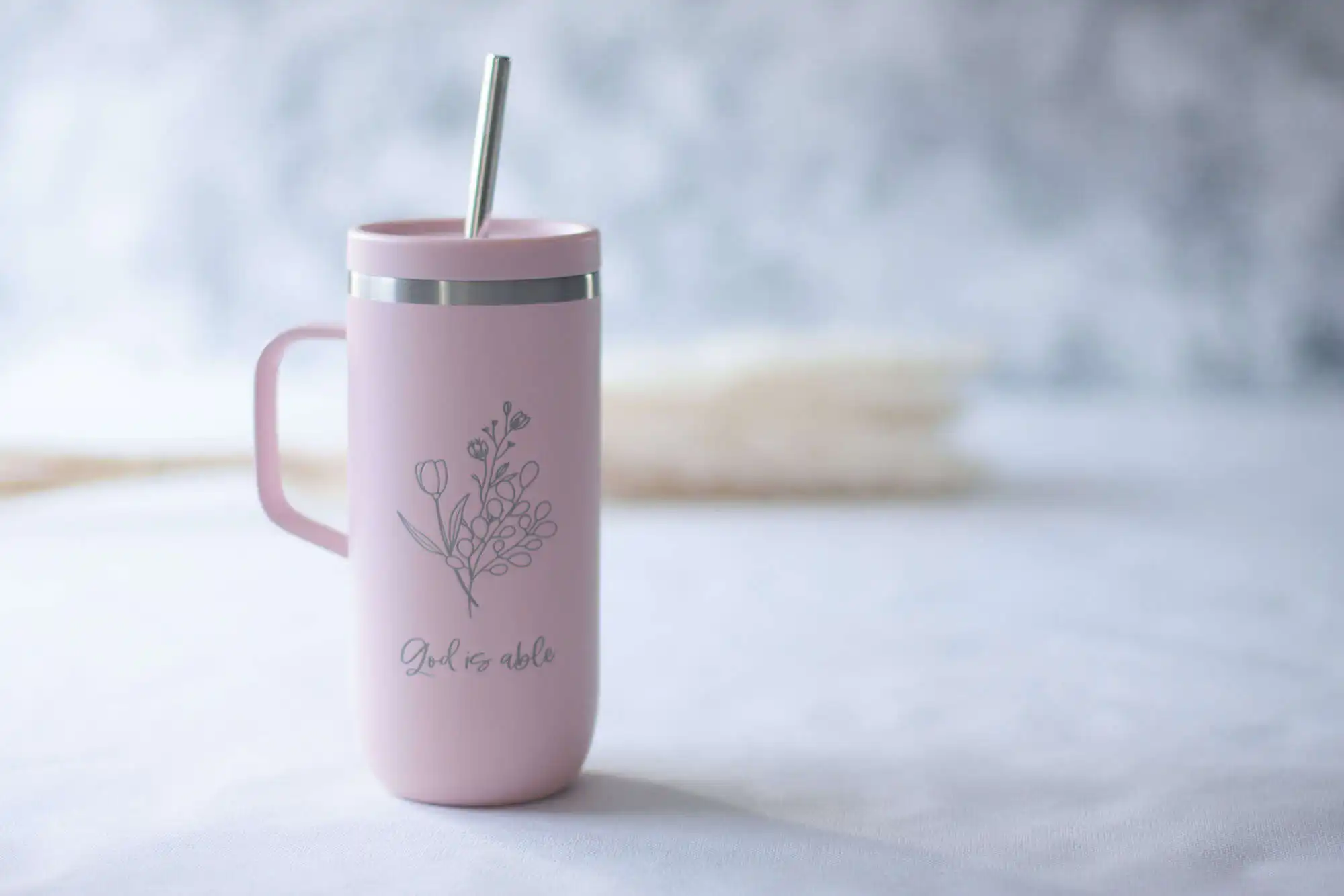 Christlicher Thermobecher aus recyceltem Edelstahl mit Gravur 3 Trinkbecher mit Bibelvers, christliche Geschenkidee, nachhaltige christliche Marke.