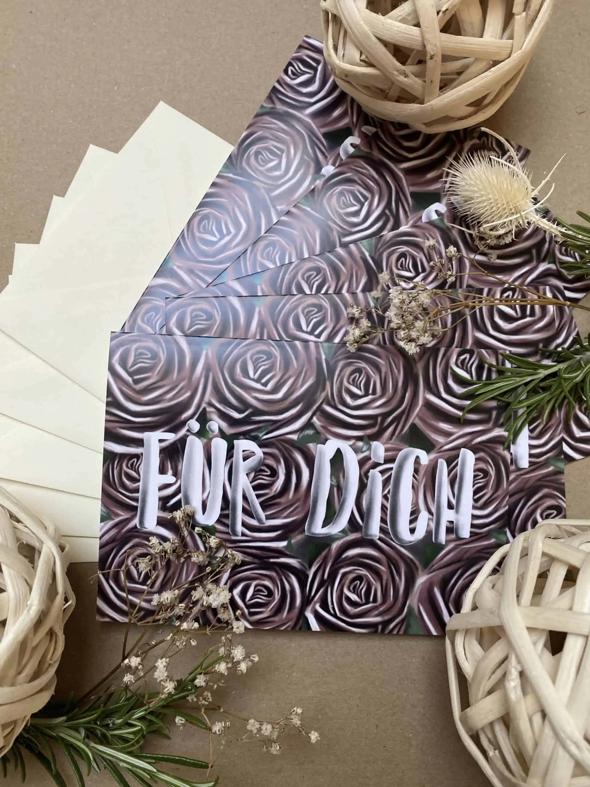 Blumenkarte mit Rosenmuster und Gottes Segen, christliche Grußkarte, Für Dich, christliche Botschaft.