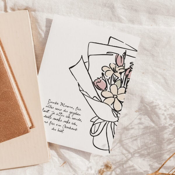 Besten Dankeskarte für Muttertag mit Blumenmotiv, christliches Geschenk, liebevolle Botschaft.