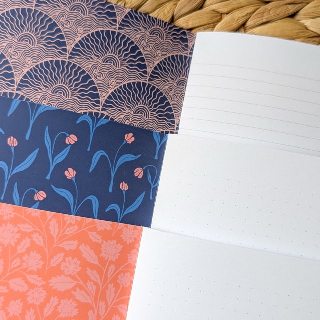 Segensbüchlein Set mit 3 Notizbüchern 6 Künstlerisch gestaltete Notizblätter mit floralen und geometrischen Mustern.