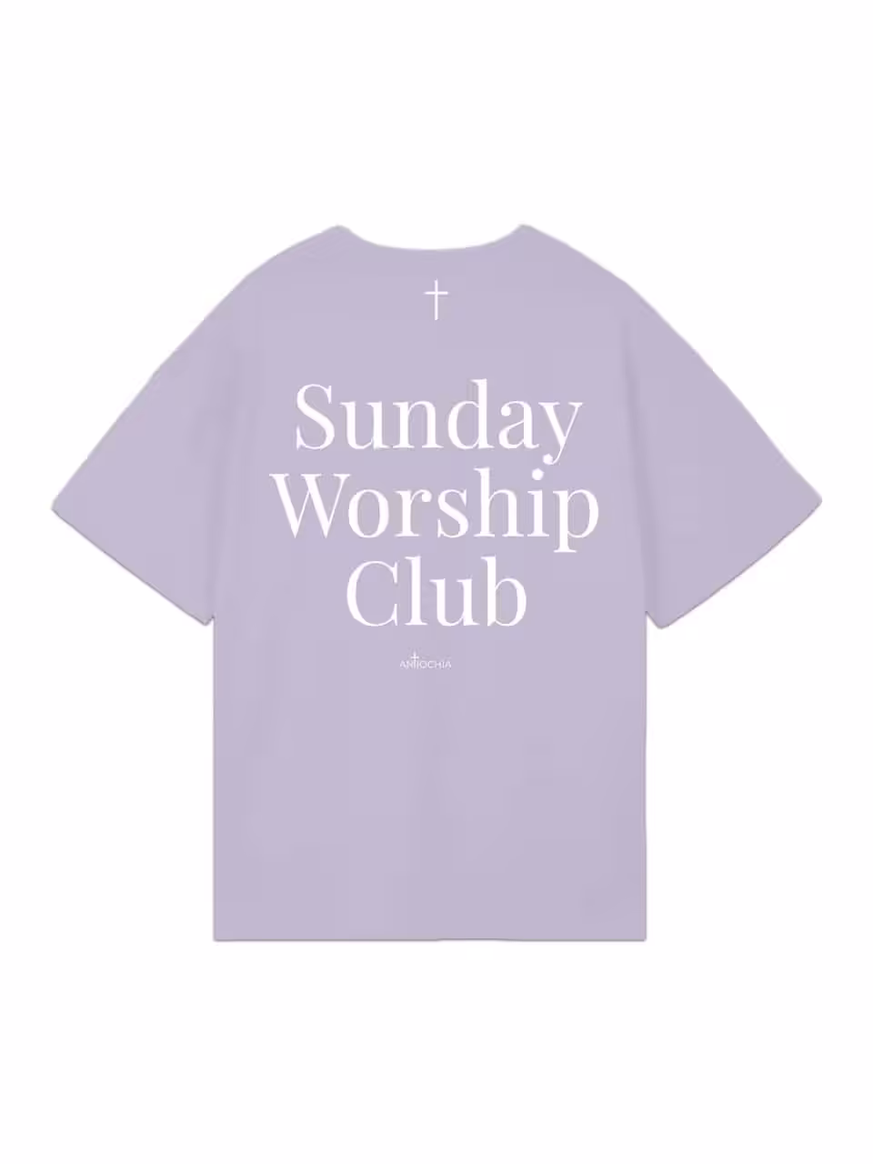 T-Shirt mit Sunday Worship Club Druck, christliche Mode, religiöse Kleidung, christliches Design.