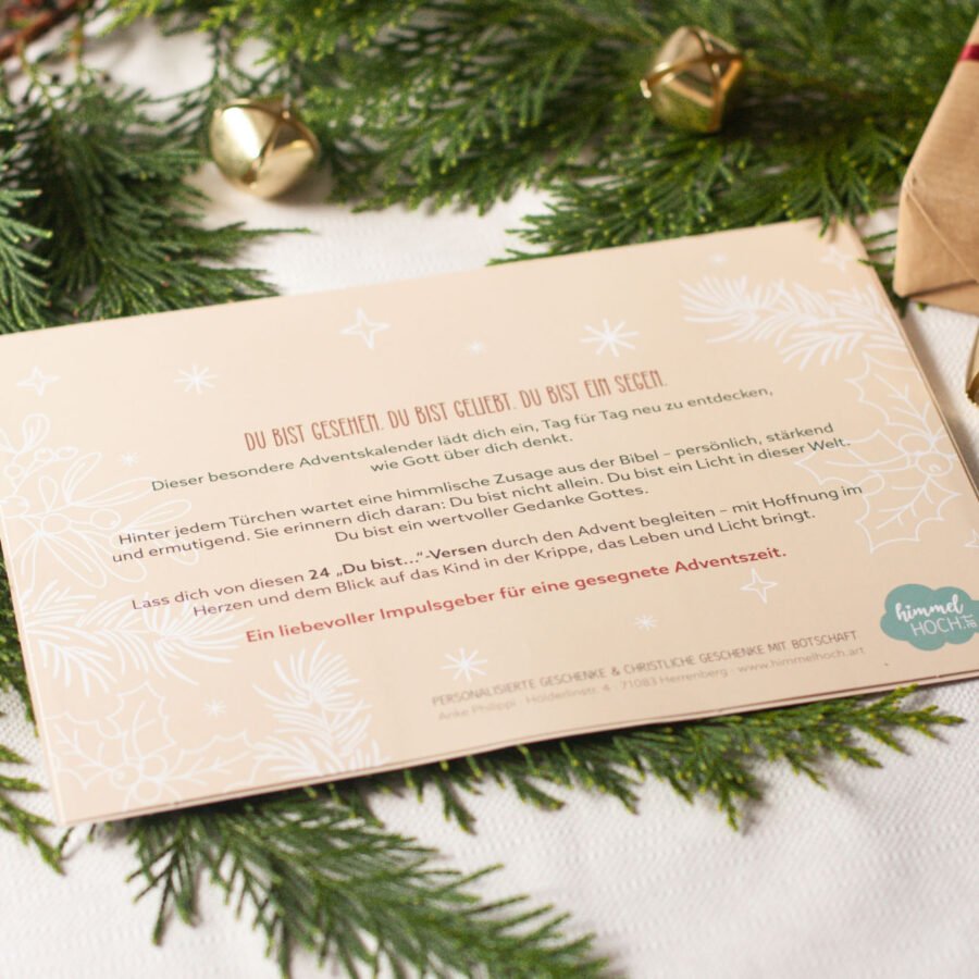 Adventskalender mit 24 Bibelversen, ideal für die Vorweihnachtszeit. Perfekt für Familie, Paare und als Geschenk.