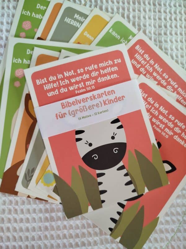 Grosse Kinderbibelkarten mit christlichen Motiven und biblischen Zitaten, altersgerecht.