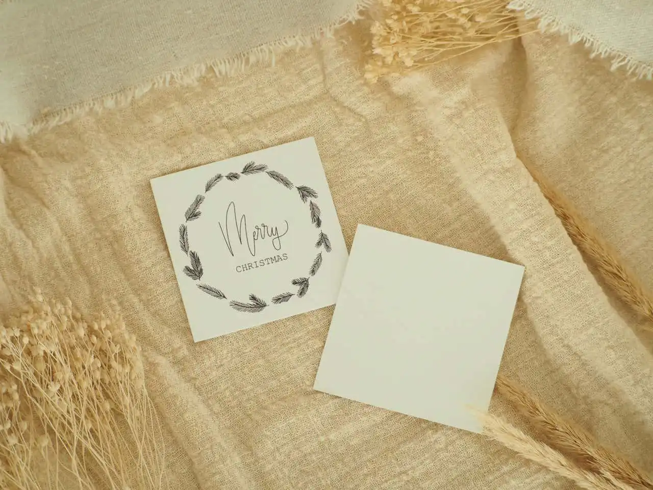 Merry Christmas, Minikartenset, 6er Kartenset 4 Hübsche Weihnachtskarte mit christlichem Motiv und Sanddorn Blättern.