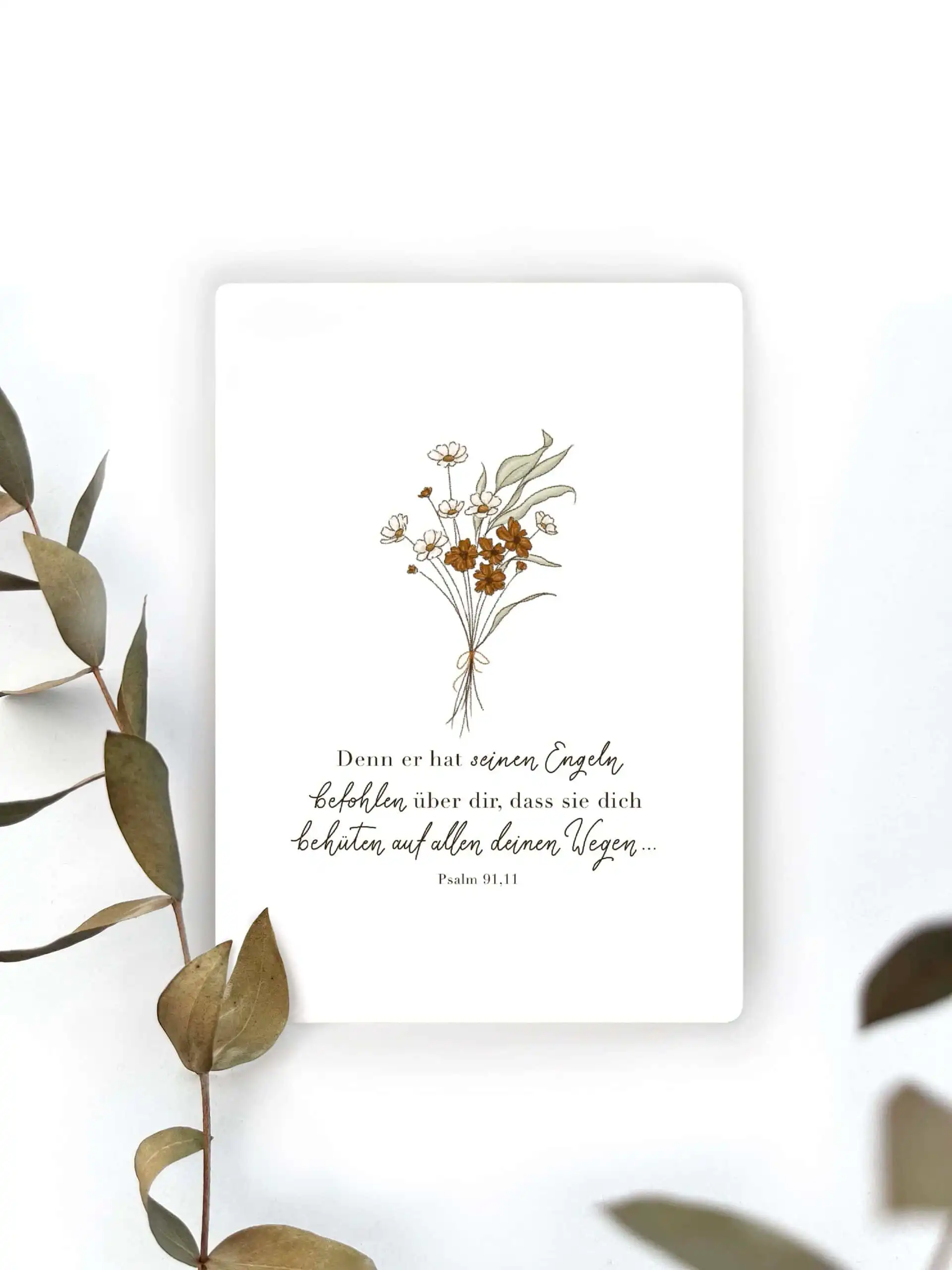 Blumenillustration mit Bibelvers auf weißem Hintergrund, dekoratives Gartendesign.