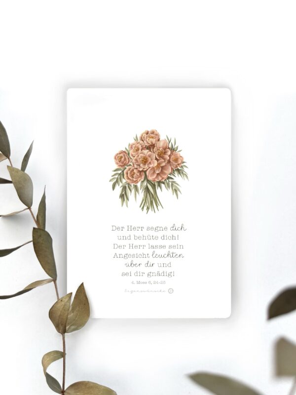 Blumen Illustration mit Bibelvers auf weißem Hintergrund, Dekoration mit Eukalyptuszweig.