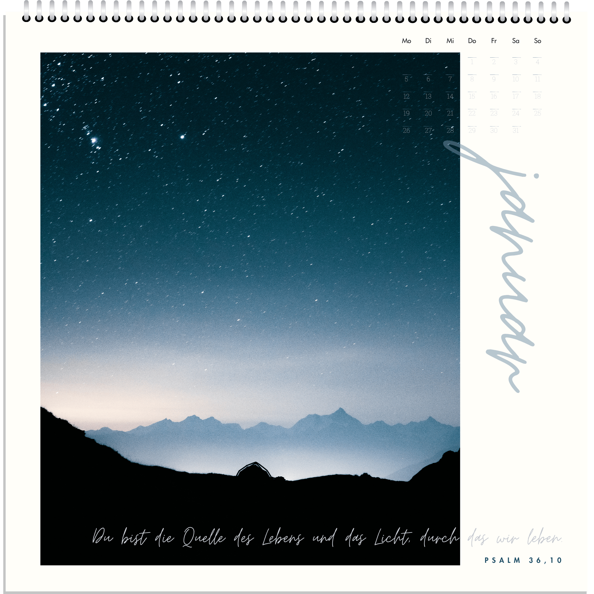 Himmel Mit Sternen Und Berglandschaft, Inspirierende Religiöse Kalenderseite.