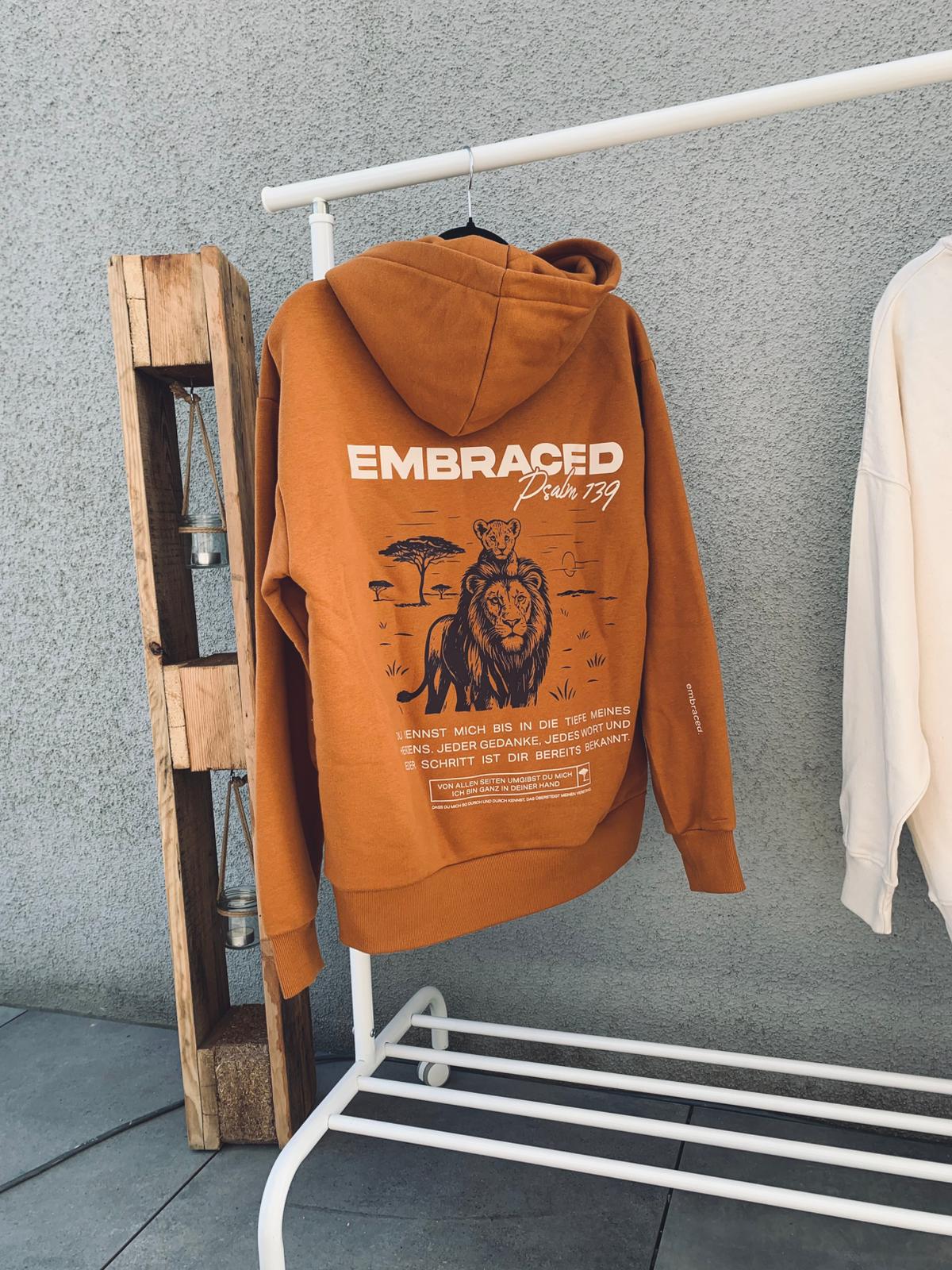 Lebendiges braunes Hoodie mit Bibelvers Psalm 139, christliche Marken, Glaube Kleidung.