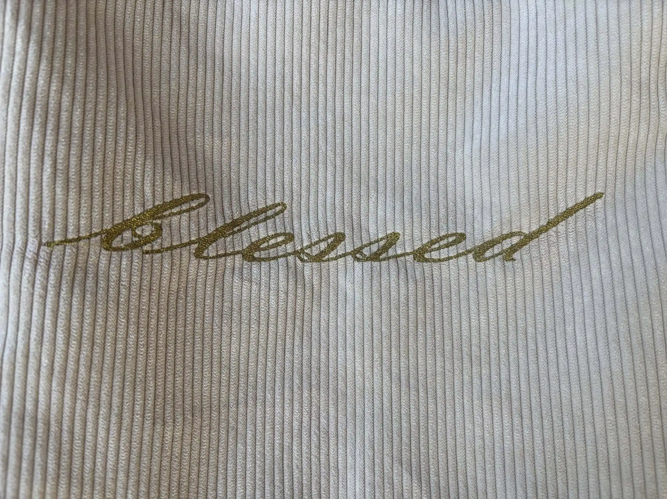 Cord Tasche 3 Moderner Christlicher Marken-Bekleidungsartikel mit Goldschrift, bedruckt auf geripptem Stoff.