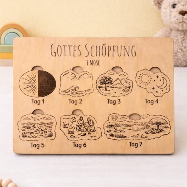 Gottes Schöpfung Bilderrahmen mit biblischer Darstellung für Kinder, christliches Dekor.
