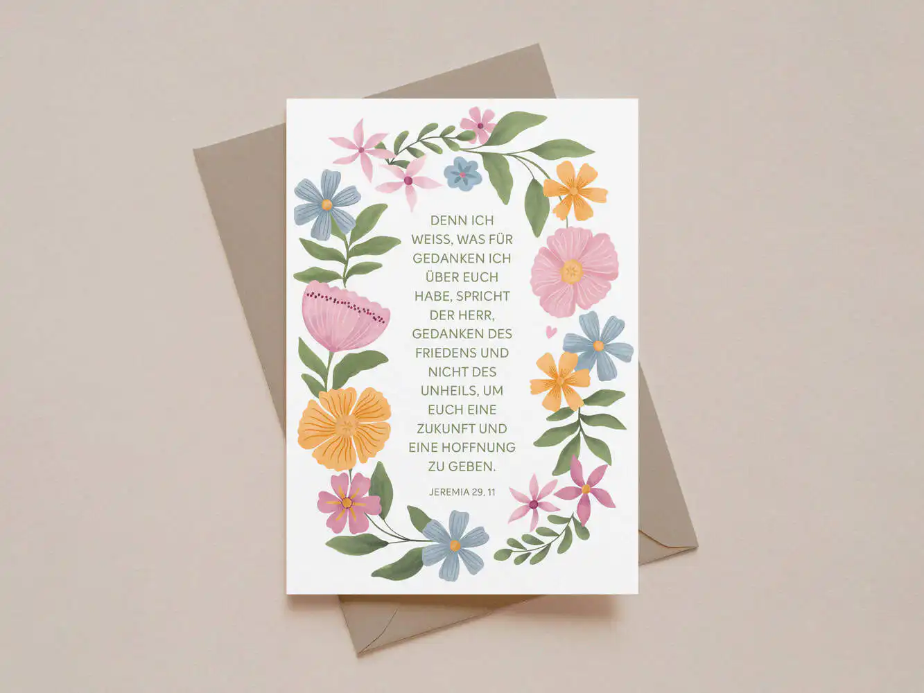 4er Kartenset Ermutigung 2 Blumenkarte mit christlichem Bibelvers, christliche Grußkarte, christliche Grüße, religiöse Karte, christliche Botschaft.