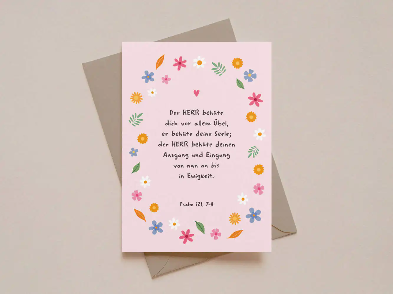 4er Kartenset Ermutigung 3 Fröhliche christliche Grußkarte mit Bibelvers und Blumenmuster, Glaubensbotschaft, ökumenisch.