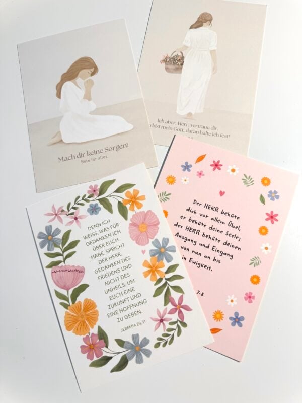 Gebetskarten mit christlichen Motiven und Bibelversen, Glaube und Hoffnung, christliche Geschenke.