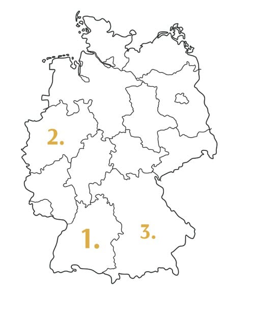 Gebetskarte mit Deutschlandkarte, christliche Marken, religiöse Symbole, spirituelle Inspiration.
