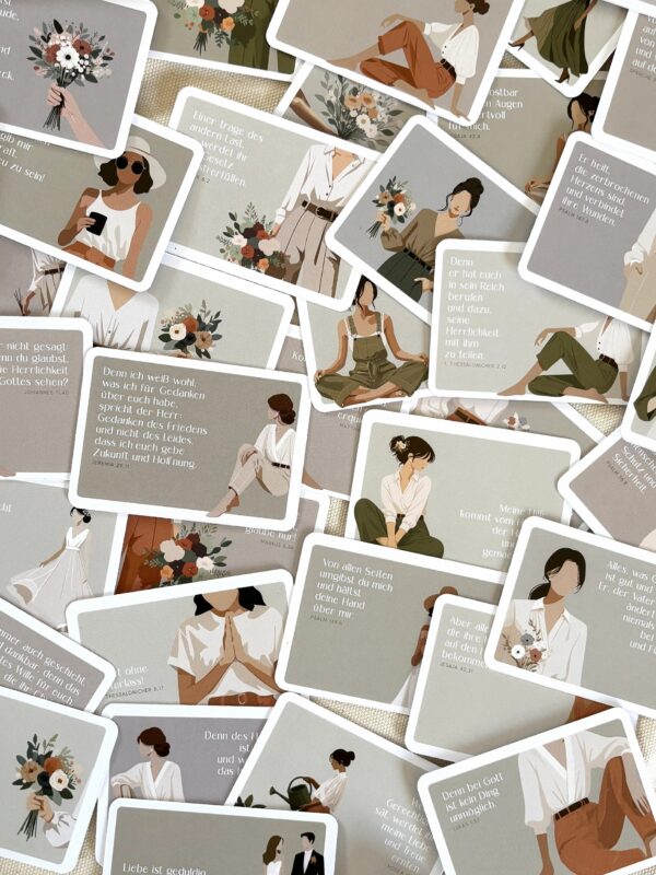 Blumenstrauß mit christlichen Symbolen und inspirierenden Zitaten, moderne Illustration.